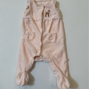 Pink Baby One-Piece Footed Romper with Deer Embroidery